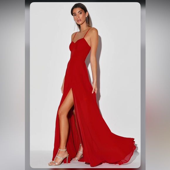 NWT - XS - Lulu’s Cause for Commotion Red Pleated Bustier Maxi Dress - Picture 6 of 7